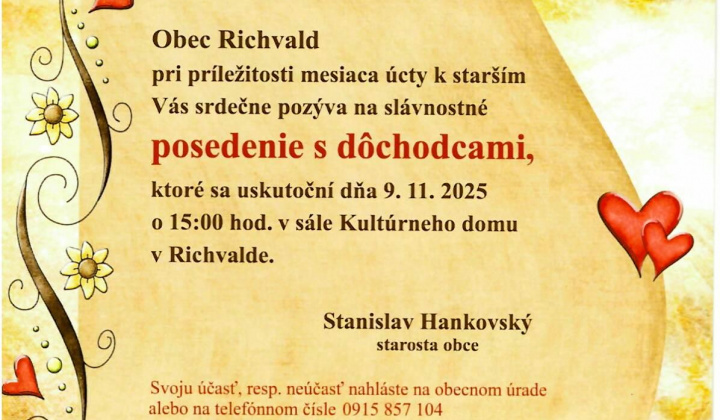 Fotka - Pozvánka k posedeniu s dôchodcami 