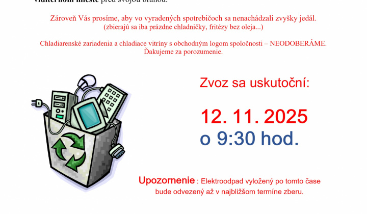 Fotka - Zvoz nefunkčných elektrospotrebičov 12.11.2025 